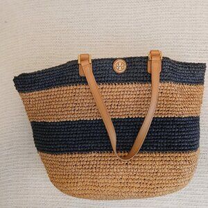 Tory Burch Chunky Stripe Raffia Tote